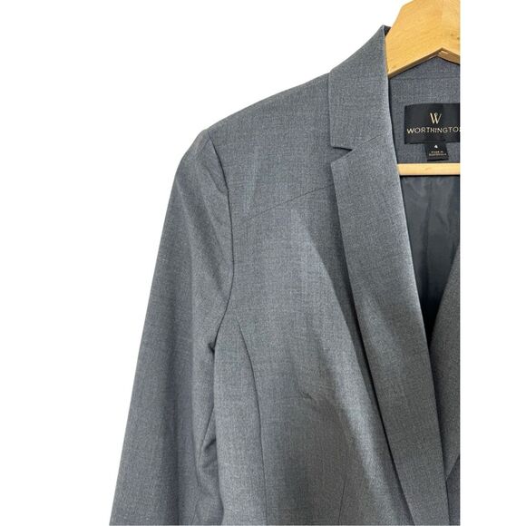 Worthington Gray Long Sleeve Blazer Jacket Size 4 Single Button Formal Career - Picture 12 of 12